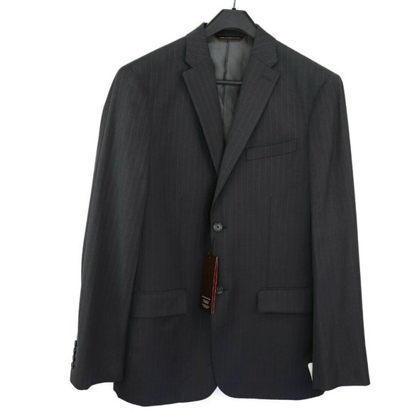 Perry Ellis Mens Charcoal Pinstripe Suit Jacket City Fit Business 40R